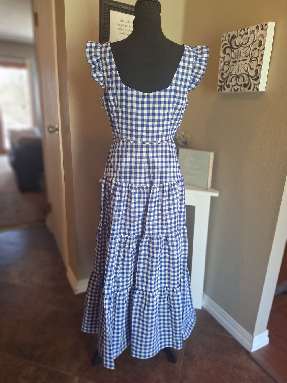 Farm Girl Kate Spade Blue and White Gingham Ruffle Dress Sz 8 - Picture 8 of 16
